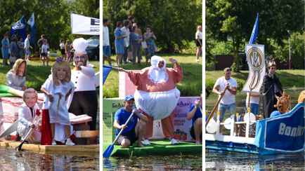 Басков с Шуфутинским и салом и двухметровый карапуз на плоту. В Волковыске провели «Заплыв на чем попало»