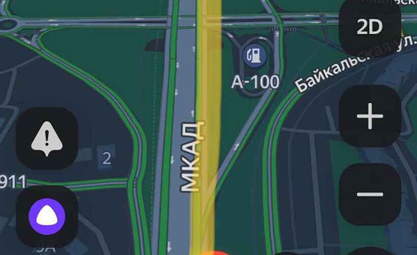 Участок МКАД, где произошел инцидент, отмечен желтой линией