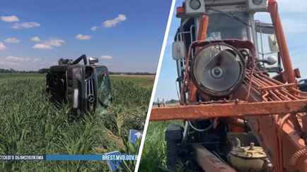 Под Брестом грейдер столкнулся с бусом — шестеро детей в больнице