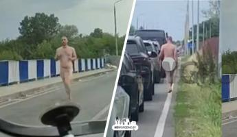 «Вылез из зарослей» — На видео сняли прогулку абсолютно голого мужчины на границе Беларуси и Польши
