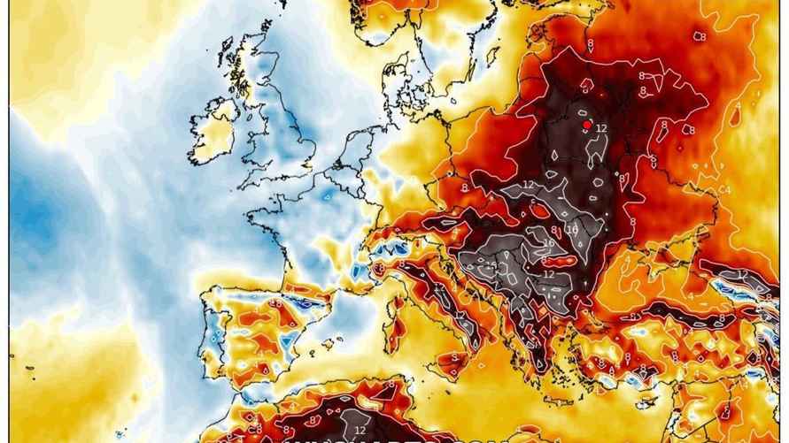 Прогноз температурных аномалий в Европе 13 июля 2024 года