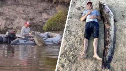 «Борьба длилась минут 10» — Белорусский рыбак показал, как выловил двухметрового сома в Припяти. На что клюнул?