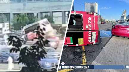 ГАИ показала на видео, как в Минске маршрутка столкнулась с Tesla