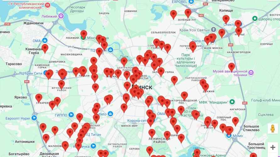 Карта остановочных пунктов, на которых установлены устройства для бесконтактной активации проездных