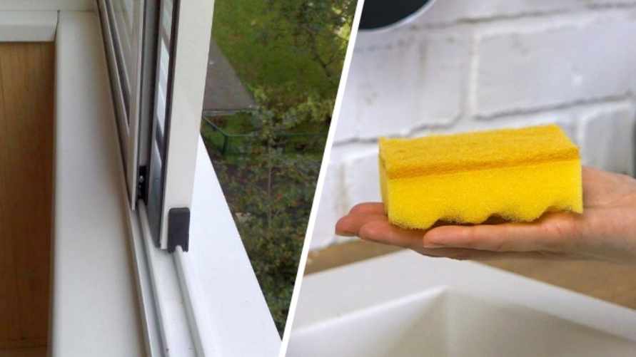 Как быстро очистить рамы на балконе от забившейся грязи? Этот трюк с губкой поможет за пару минут