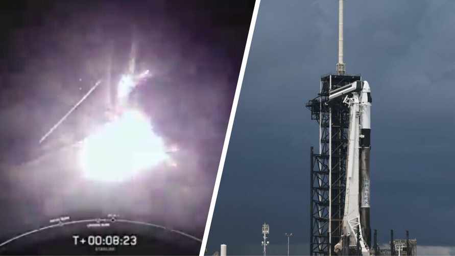 Первая ступень ракеты Falcon 9 "опрокинулась" и взорвалась при посадке