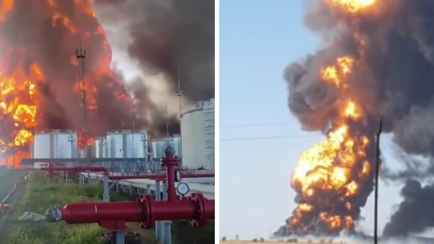 «Никто им не поможет» — В России после атаки дронов третий день не могут потушить пожар на нефтебазе