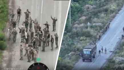 Появилось видео сдачи в плен десятков российских пограничников в Курской области РФ