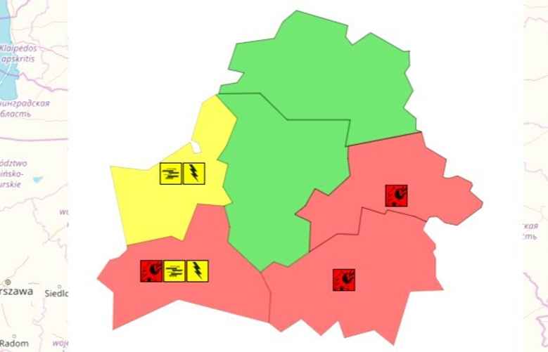 Карта метеоопасностей от Белгидромета на 10 сентября