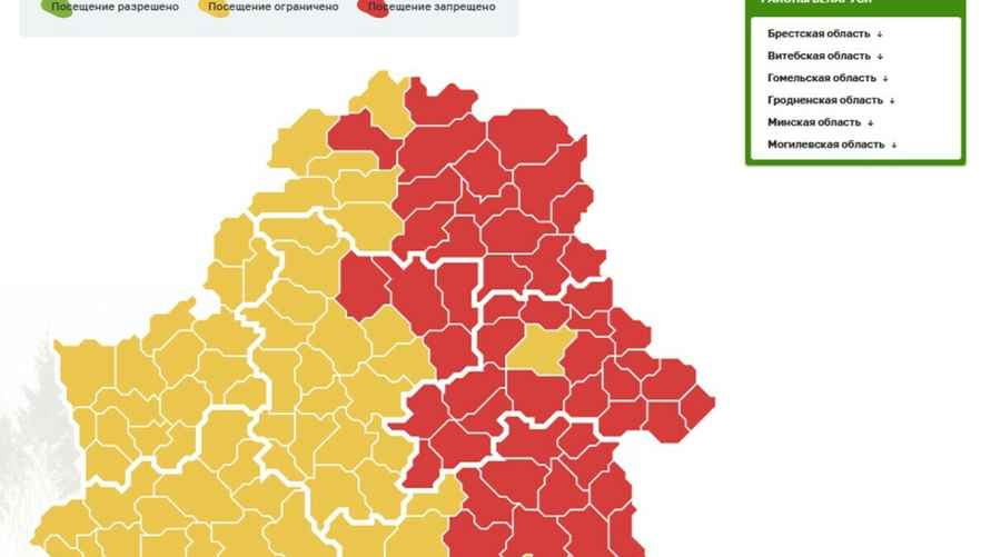 Карта запретов и ограничений на посещение леса от Минлесхоза по состоянию на утро 21 сентября 2024 года