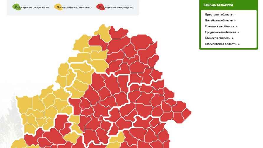 Карта запретов и ограничений на посещение леса от Минлесхоза по состоянию на 25 сентября 2024 года