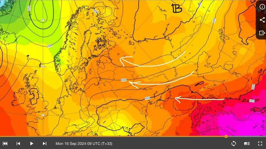 Движение ближайших к Беларуси циклона и антициклона
