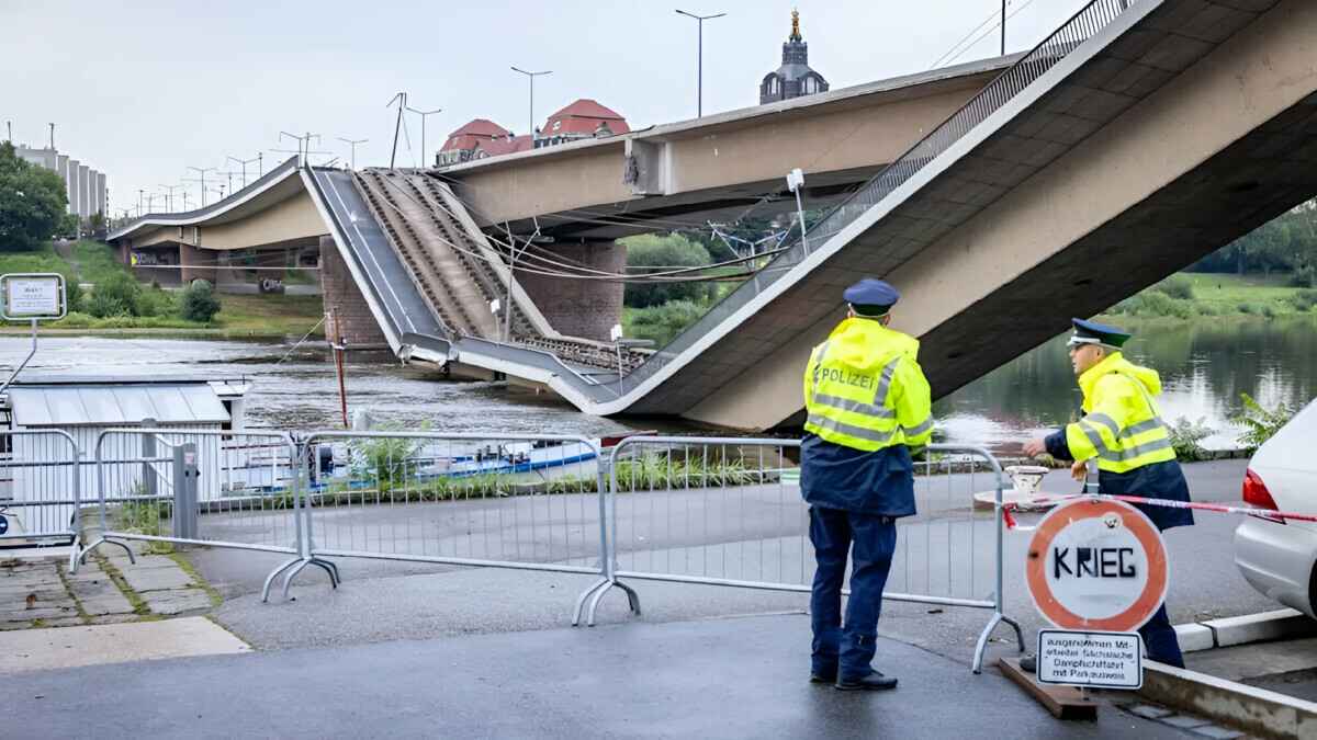 Существует опасность для жизни — В Дрездене рухнул мост через Эльбу