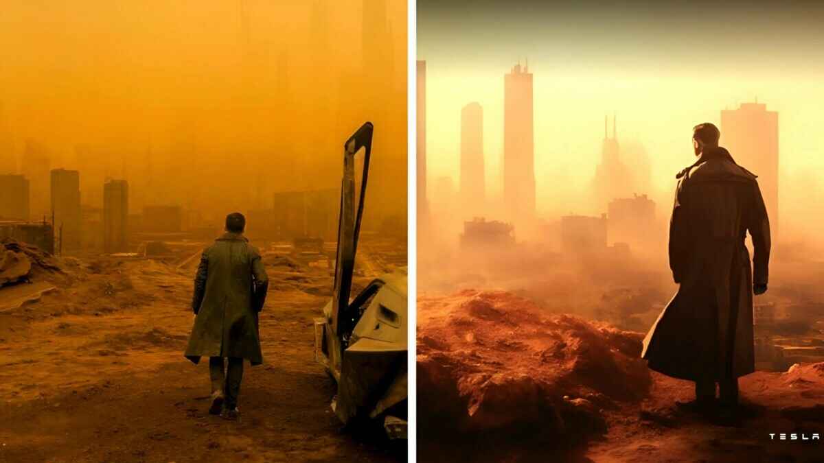 Слева — кадр из фильма, справа — реклама роботакси