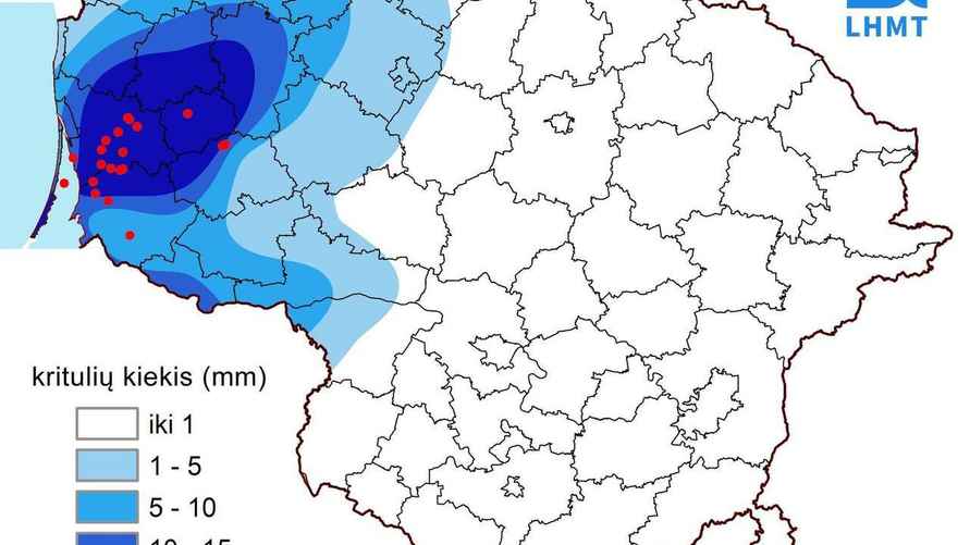 Высота осадков в Литве минувшей ночью