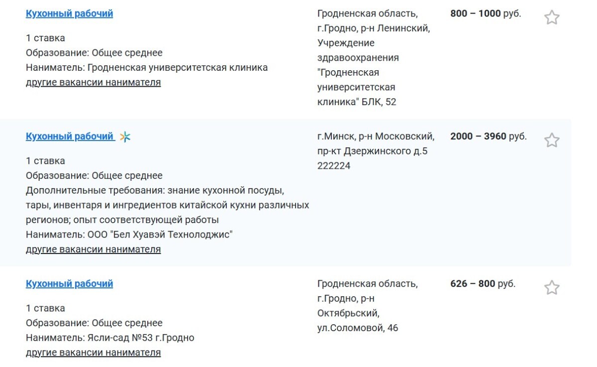 Зарплата — 4514 рублей. Белорусам предложили вакансию кухонного рабочего без опыта. В чем нюанс?