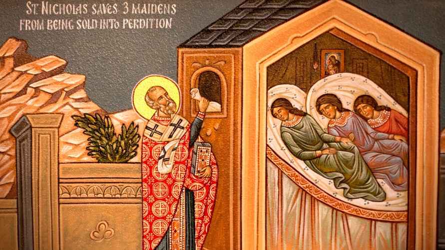 Иллюстрация к легенде о спасении трёх дочерей Николаем Чудотворцем