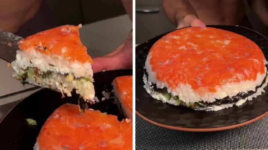 Эти "роллы" к Новому году получатся у каждого. Вот как приготовить "Филадельфию" в виде торта