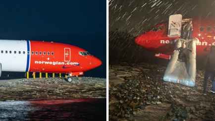 «Драматические кадры» — В Норвегии самолет чуть не выкатился в море при посадке