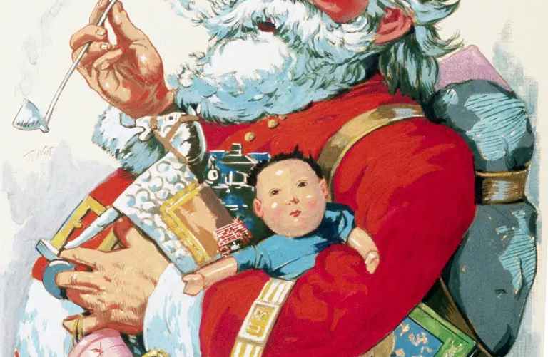 Карикатурист Томас Наст нарисовал несколько изображений Санта-Клауса для Harper's Weekly, создав современный образ этой рождественской легенды. Эта открытка датируется примерно 1881 годом