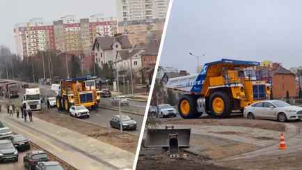 «Проблемы не его, а окружающих» — В TikTok показали, как БелАЗ «застрял» на одной из улиц Минска