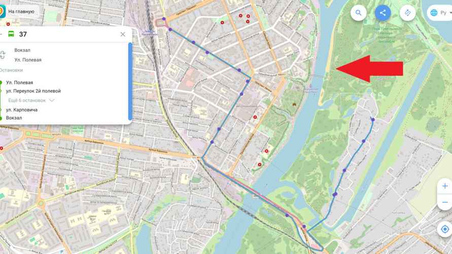 Автобусный маршрут №37. Скриншот: transport-by.app