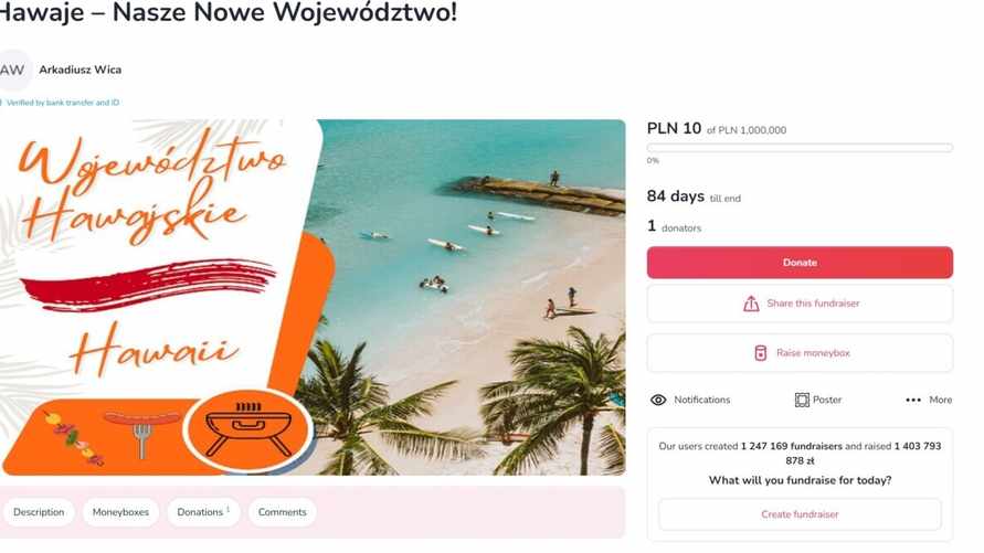 На польском сайте нашли сбор денег на «покупку Гавайских островов». Сколько собрали?