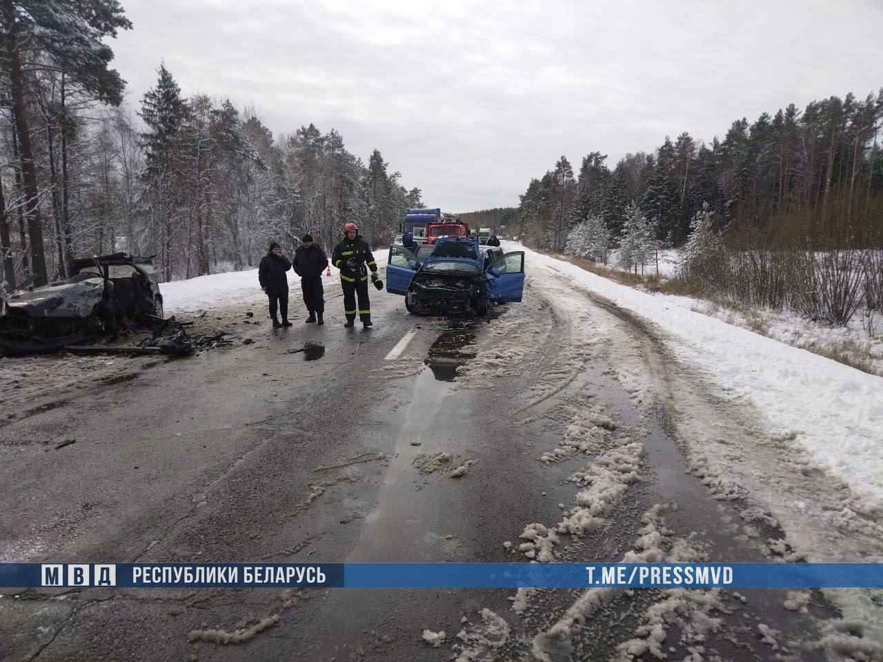 Под Быховом из-за снегопада столкнулись две легковушки – трое детей в реанимации