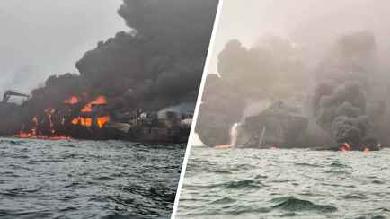 У восточного побережья Великобритании столкнулись и загорелись танкер и сухогруз