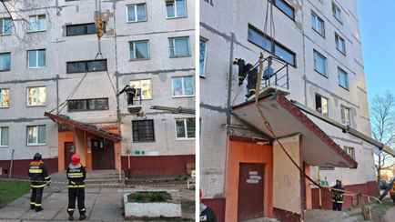 В Могилёве бетонный козырёк подъезда рухнул на газовую трубу