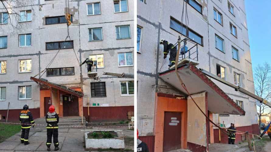 В Могилёве бетонный козырёк подъезда рухнул на газовую трубу