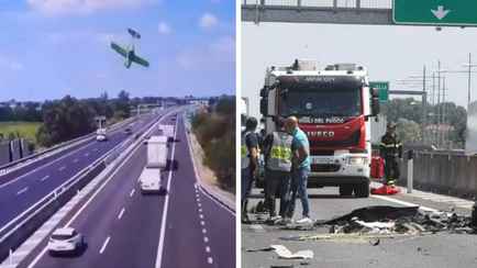 Легкомоторный самолёт спикировал на оживлённое шоссе в Италии. ЧП попало на видео