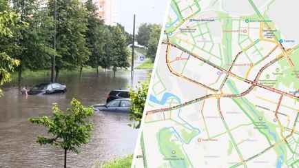 «Партизанский плывёт» — Минск встал в 10-балльных пробках из-за ливня