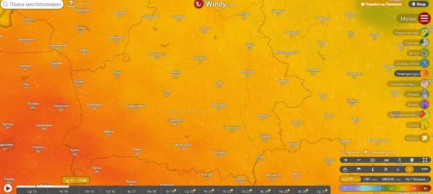 Скриншот прогноза сервиса Windy.com