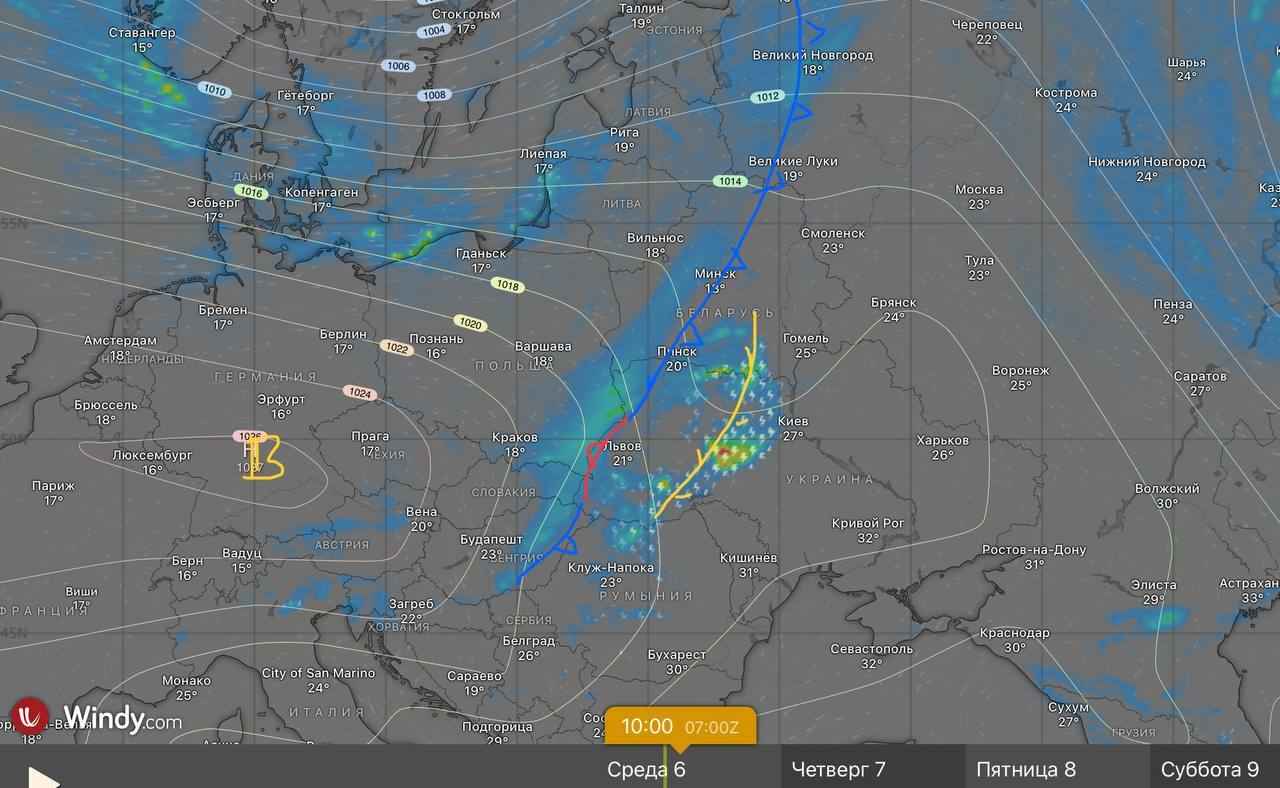 Чахлый холодный фронт прибыл в Беларусь. Синоптики назвали регионы, где ждать шквалы и сильные грозы