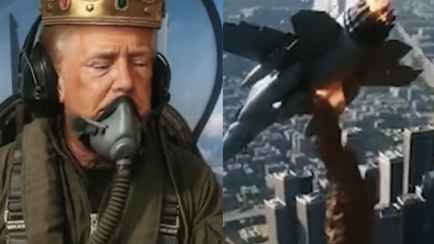 Трамп ответил протестующим видеороликом, где надевает корону и льет экскременты на их головы