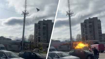 Удар дрона по заправке в украинских Сумах попал на видео