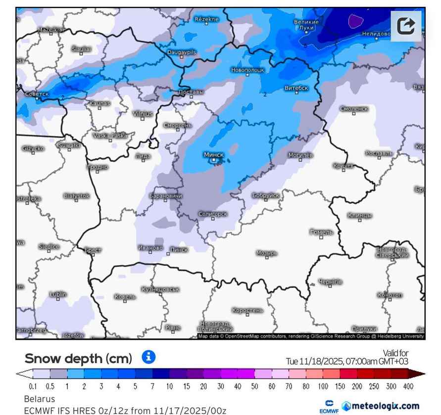 На Беларусь надвигается южный циклон. Где ждать снегопады, а где - локальные грозы?