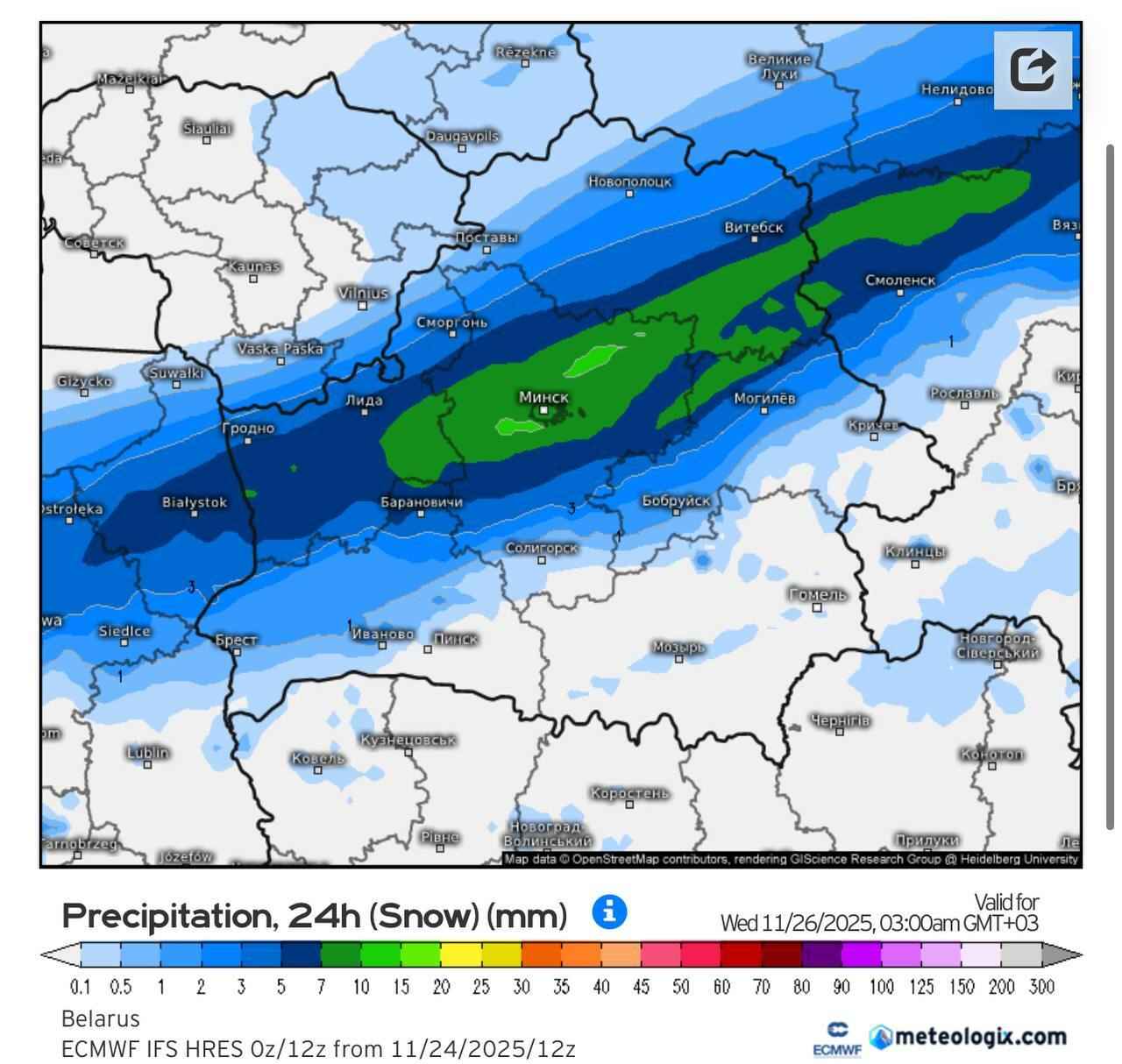 Синоптики посулили Минску вечерние пробки из-за самого сильного снегопада осени
