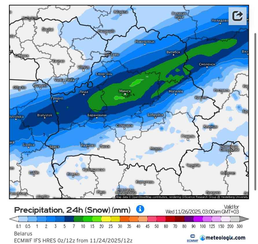 Синоптики посулили Минску вечерние пробки из-за самого сильного снегопада осени