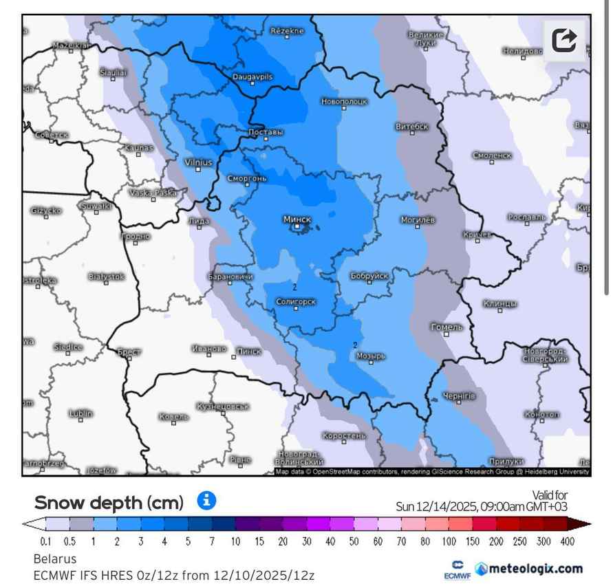 Появился график 3-дневной зимы в Беларуси. Где морозы до -8°C не наступят?