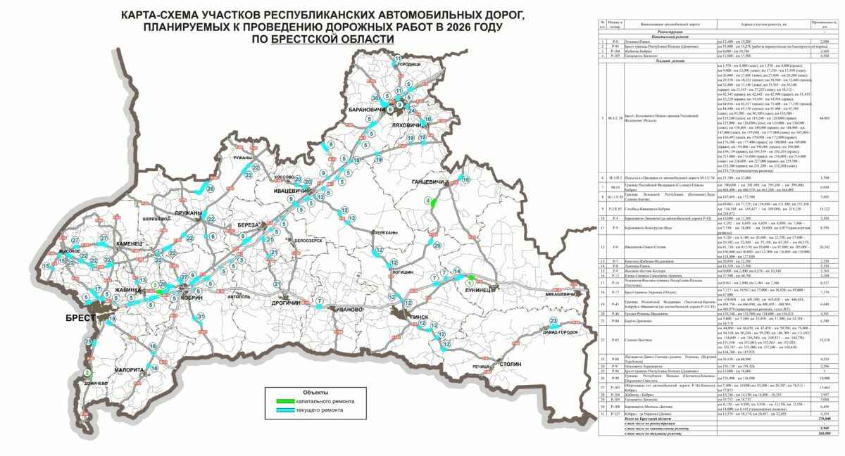 Появились карты дорог в Беларуси, которые будут ремонтировать в 2026 году