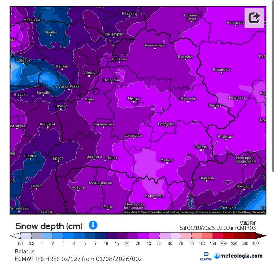 Циклон Улли несёт в Беларусь до 50 см снега. А сколько было после Хавьера?