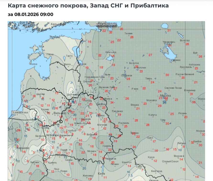 Где в Беларуси нападало снега больше всего. Образовался мощный снежный язык