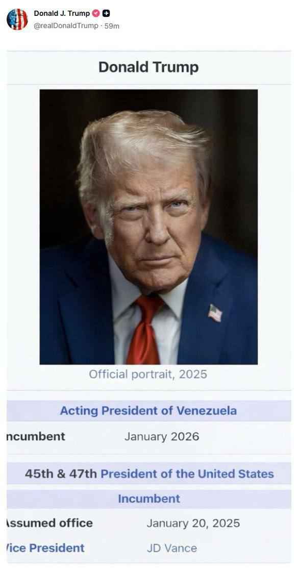 Трамп объявил себя и.о. президента Венесуэлы