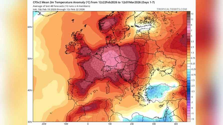 Карта температурных аномалий с 23 февраля по 1 марта 2026 года