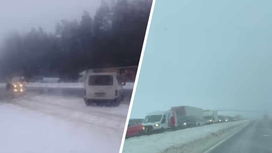 На трассе М1 под Минском трёхкилометровая пробка из-за нескольких ДТП