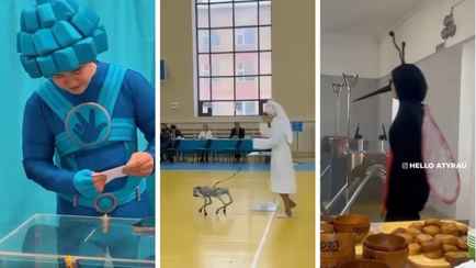 В халате и с роботами. Казахстанцы превратили в маскарад референдум по новой Конституции