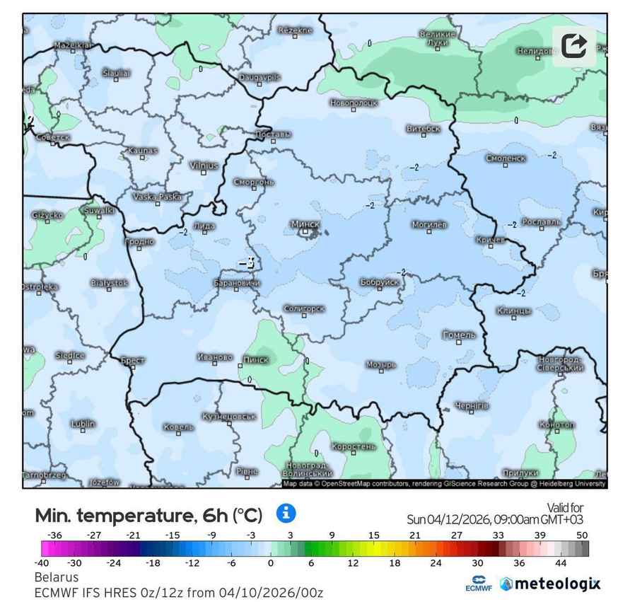 После выходных с зимней «побочкой» в Беларусь придут температурные качели от -4°С до +18°С